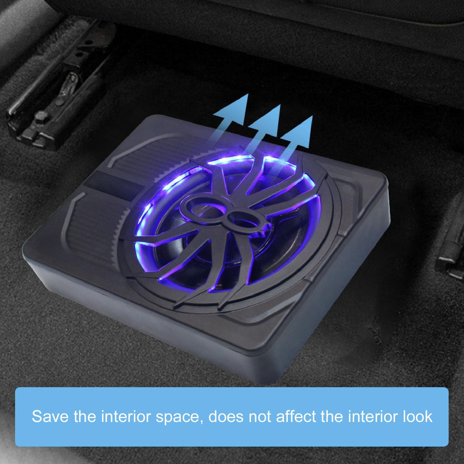 Acouto Subwoofer Delgado para Debajo del Asiento de 10 Pulgadas, Luz LED de 800 W, Carcasa de Aleación de Aluminio, Control Remoto de Graves, Rendimiento de (Blue)