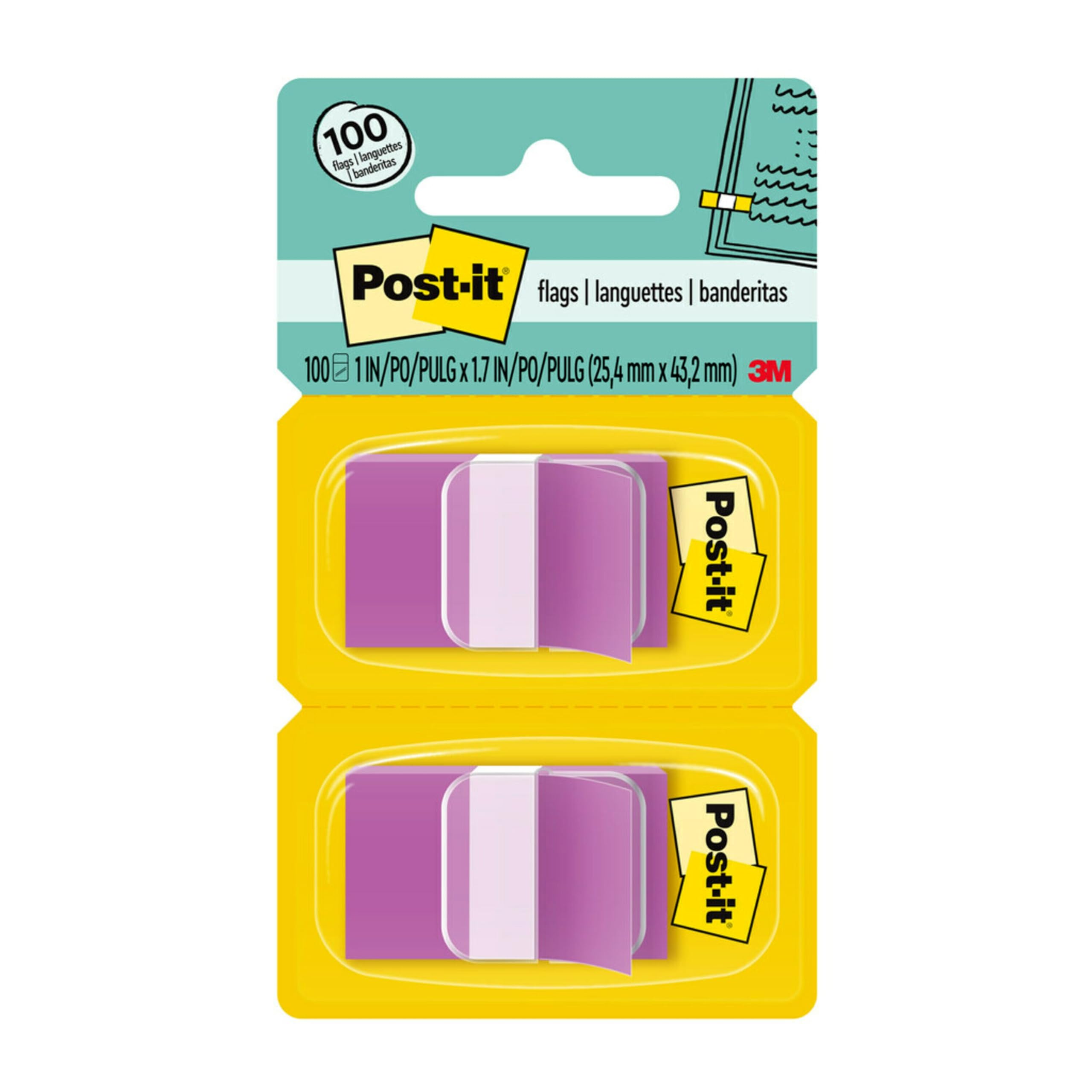 Post-it Bandiere, 2 dispenser/confezione, 100 bandiere/confezione, 2,5 cm di larghezza, viola (680-PU2) - 24 pezzi, 2400 bandiere totali