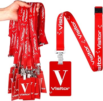 25 Pack Visitor Badge Lanyards Volunteer Badge Holder with Clips ID Card Holder with PVC Pass Card Reusable Breakaway Lanyards for Company Exhibition Guest VisitorRed