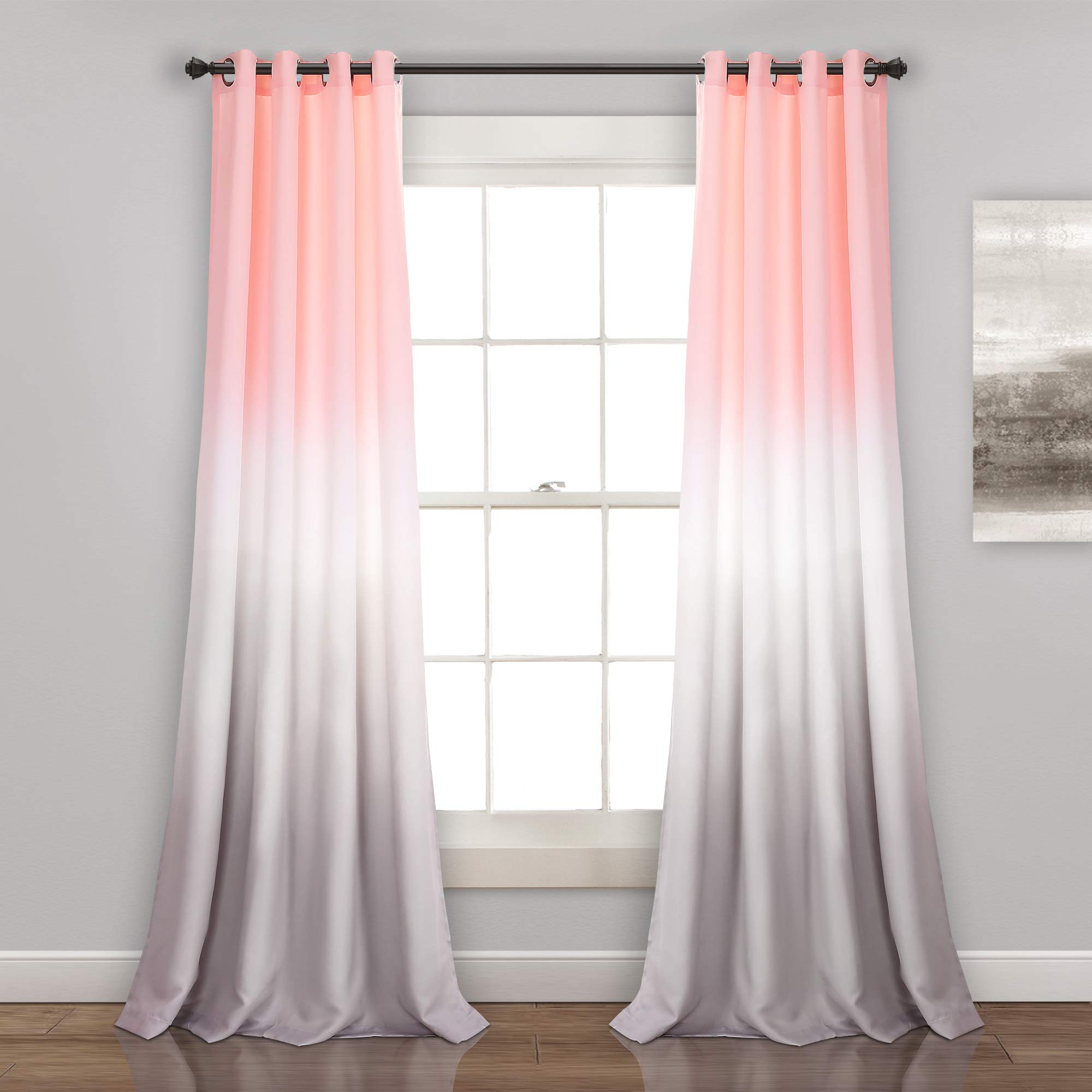 Lush Decor, Blush and Gray Umbre Fiesta Curtains Room Darkening Window Panel Set for Living, Dining, Bedroom (Pair), 95” x 52