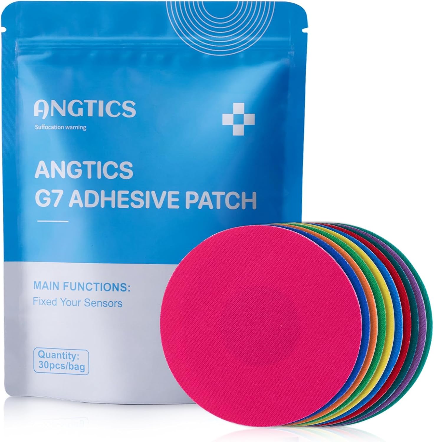 ANGTICS Dexcom G7 Adhesive Patches 30PCS, Waterproof & High Viscosity Over Patches, Stelo Full Covers CGM Bandage, 10+ Days Long Stay, Breathable, Latex-Free, Sensor is NOT Included (Multicolor) - Amazon product rated Grade B