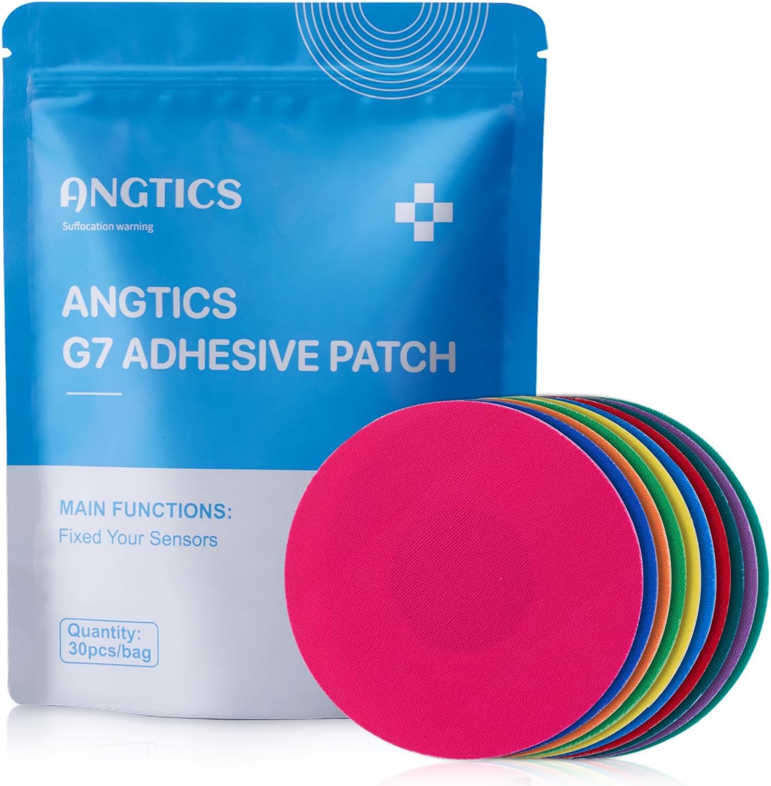 ANGTICS Dexcom G7 Adhesive Patches, 30 Pack, Waterproof and High Viscosity, Stelo Full Covers Cgm Bandage, Lasts Over 10 Days, Breathable, Latex Free, Sensor Not Included (Mult