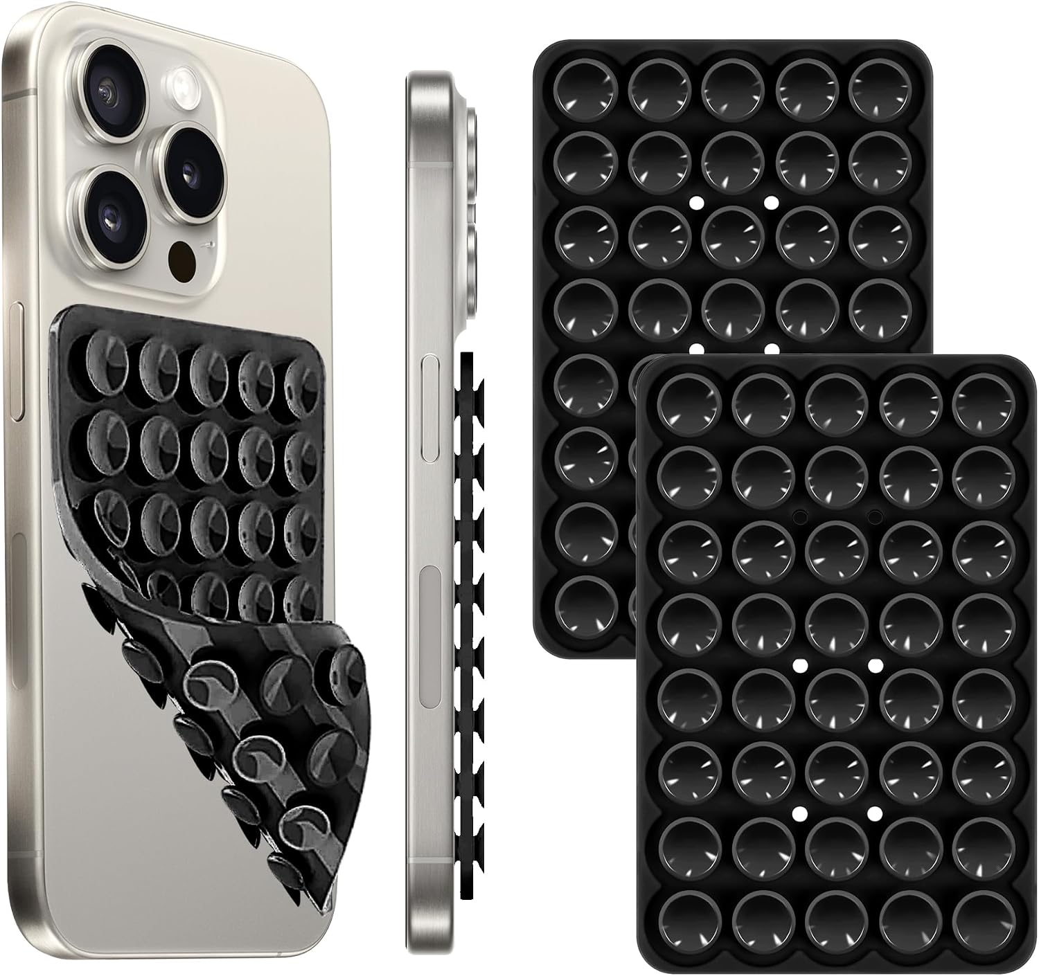 Silicone Suction Cup Phone Case Mount Double Sided, Phone Accessories Hands-Free Sticky Phone Grip for Selfies and Videos, Anti-Slip Phone Suction Grip for iPhone and Android (2pcs-Black)