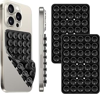 Silicone Suction Cup Phone Case Mount Double Sided, Phone Accessories Hands-Free Sticky Phone Grip for Selfies and Videos, Anti-Slip Phone Suction Grip for iPhone and Android 2pcs-Black
