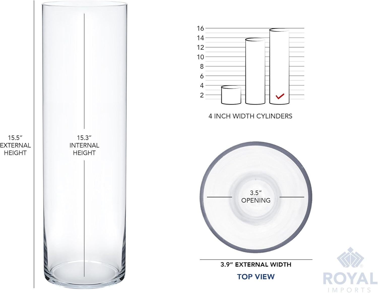 Royal Imports Flower Glass Vase Decorative Centerpiece for Home or Wedding - Cylinder Shape, 16" Tall, 4" Opening, Clear - Image 5