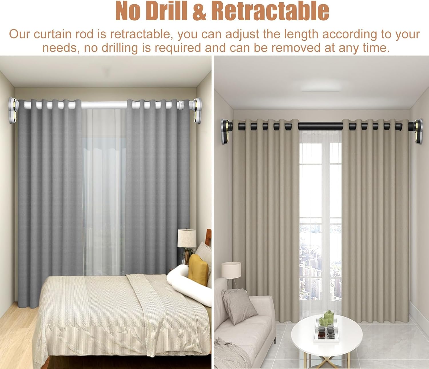 Ceiling Curtain Track,Adjustable No Drill Curtain Rod for Windows,Indoor&Outdoor Aluminum Track Rail,Wall Mount Room Divider&Clothes Pole,White,3M-4.3M,White-1.3m-2.5m(4.3ft-8.2ft)