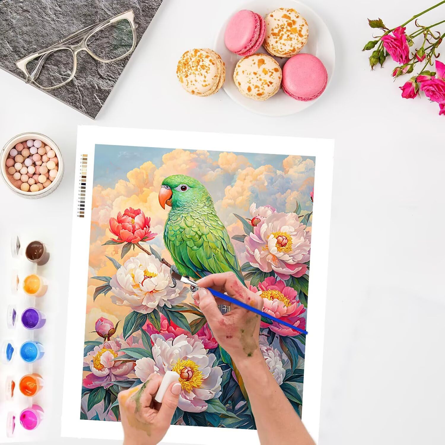 WEISHIWE Perroquet et fleurs Peinture Numero Adulte Kits, 80x100cm m-1082