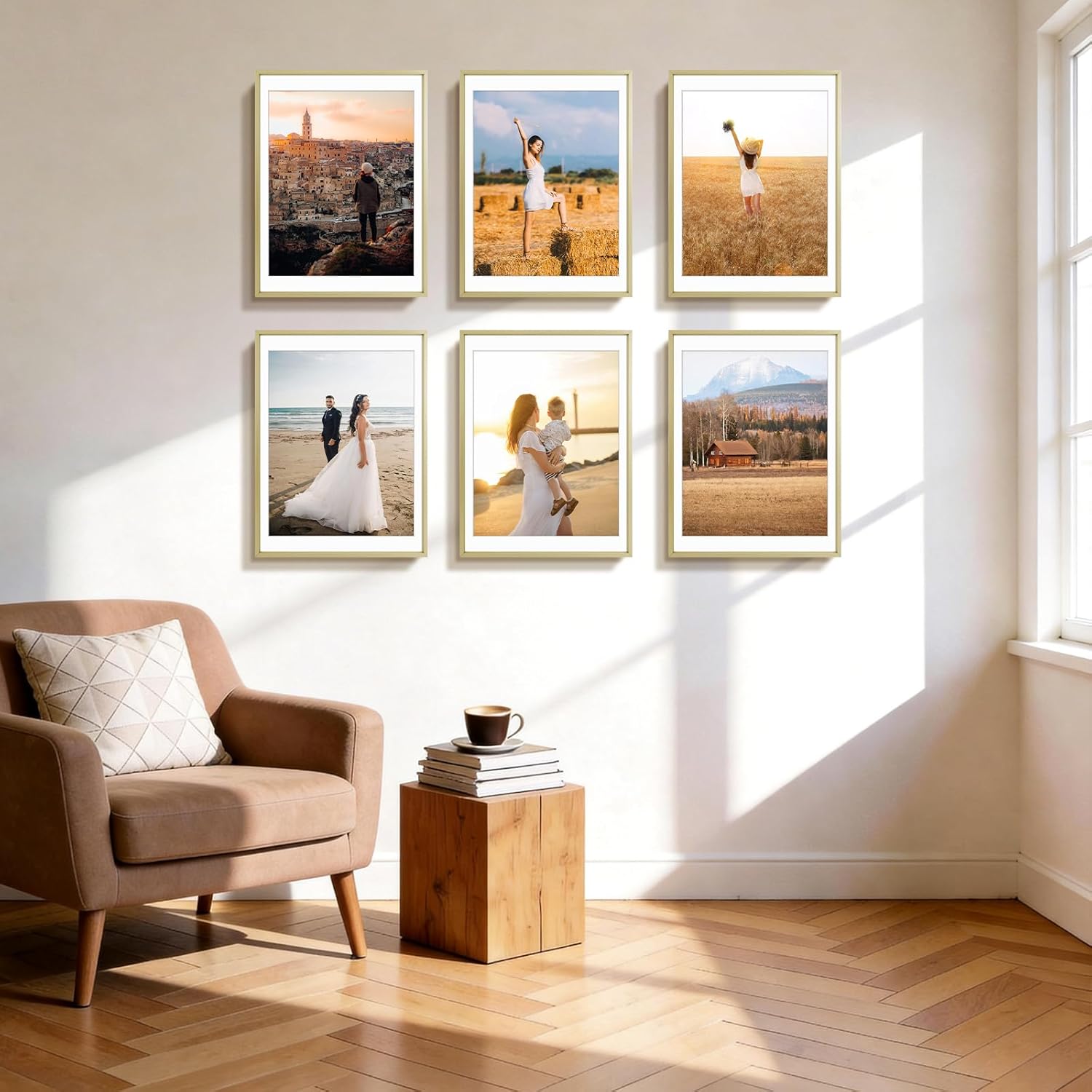 Golden State Art, 12x16 Gold Picture Frame Displays Photo 11x14 with Mat or 12 x 16 Without Mat for Wall Mounting, Classic Satin Aluminum Frames with Real Glass (Pack of 1)