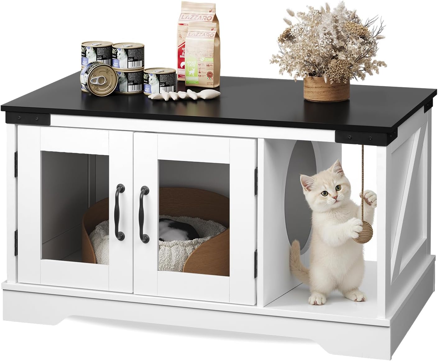 WLIVE Coffee Table with Storage, 2-in-1 Modern Center Table Cat House Furniture with Cat Teaser for Living Room, Home, Black