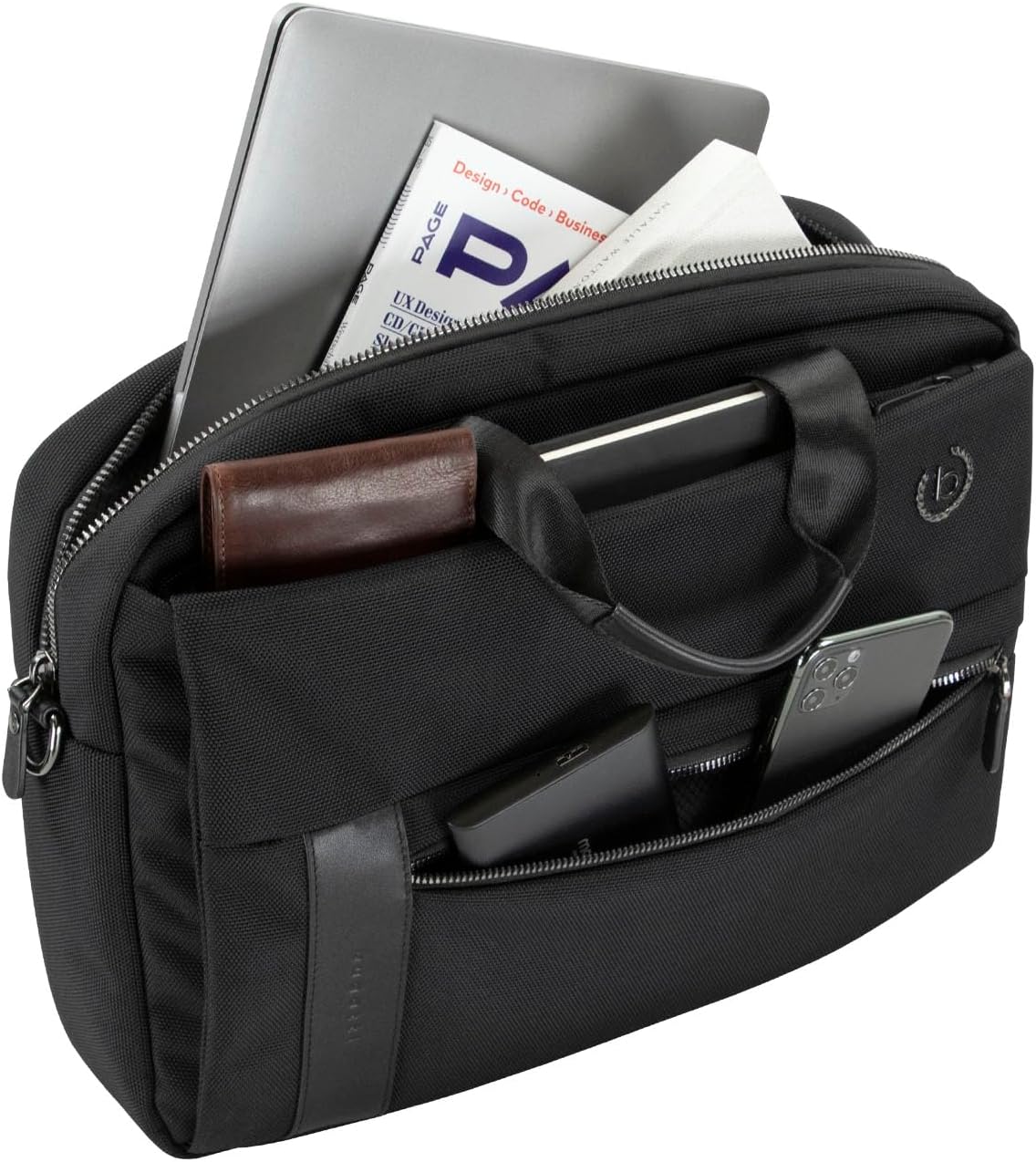 bugatti Nero Business Bag with 15 Inch Laptop Compartment, Men's Briefcase, Black, black, M