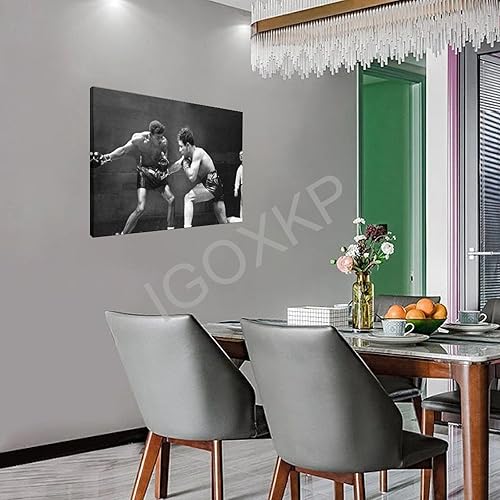 Miniatura 2 de ZALHIN Póster de lienzo con texto en inglés "Sugar Ray Robinson Vs. Jake LaMotta" de boxeo en blanco y negro, decoración de dormitorio, oficina,