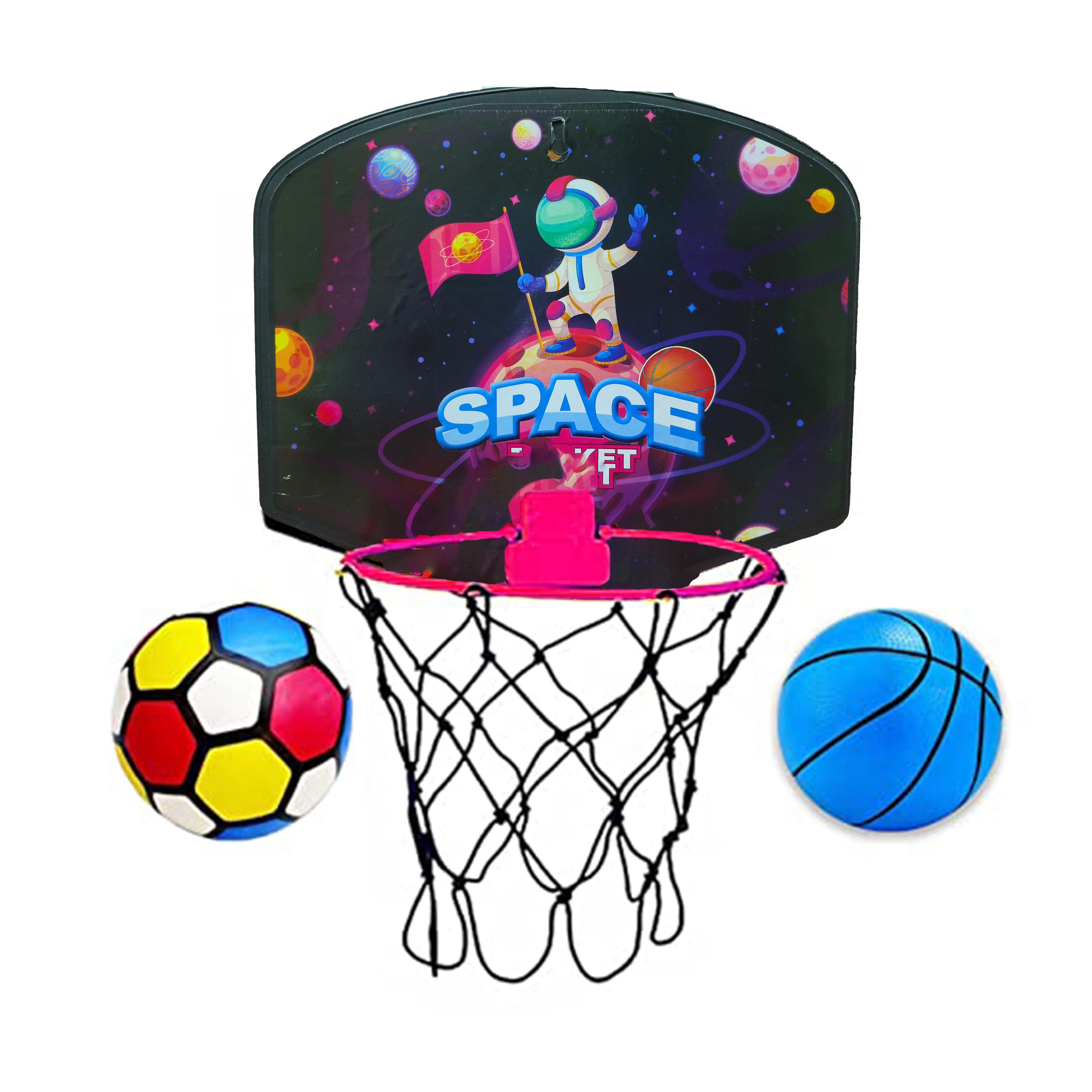 Sarvda Basket Ball For Kids Toys For Boys&Girls Theme Basketball Set With Hanging Board,2 Balls,Ring Net,Inflating Pin&2 Ties Indoor Outdoor,Birthday Gifts Toys For 2 3 4 5 6 7 8 + Year,Multicolor
