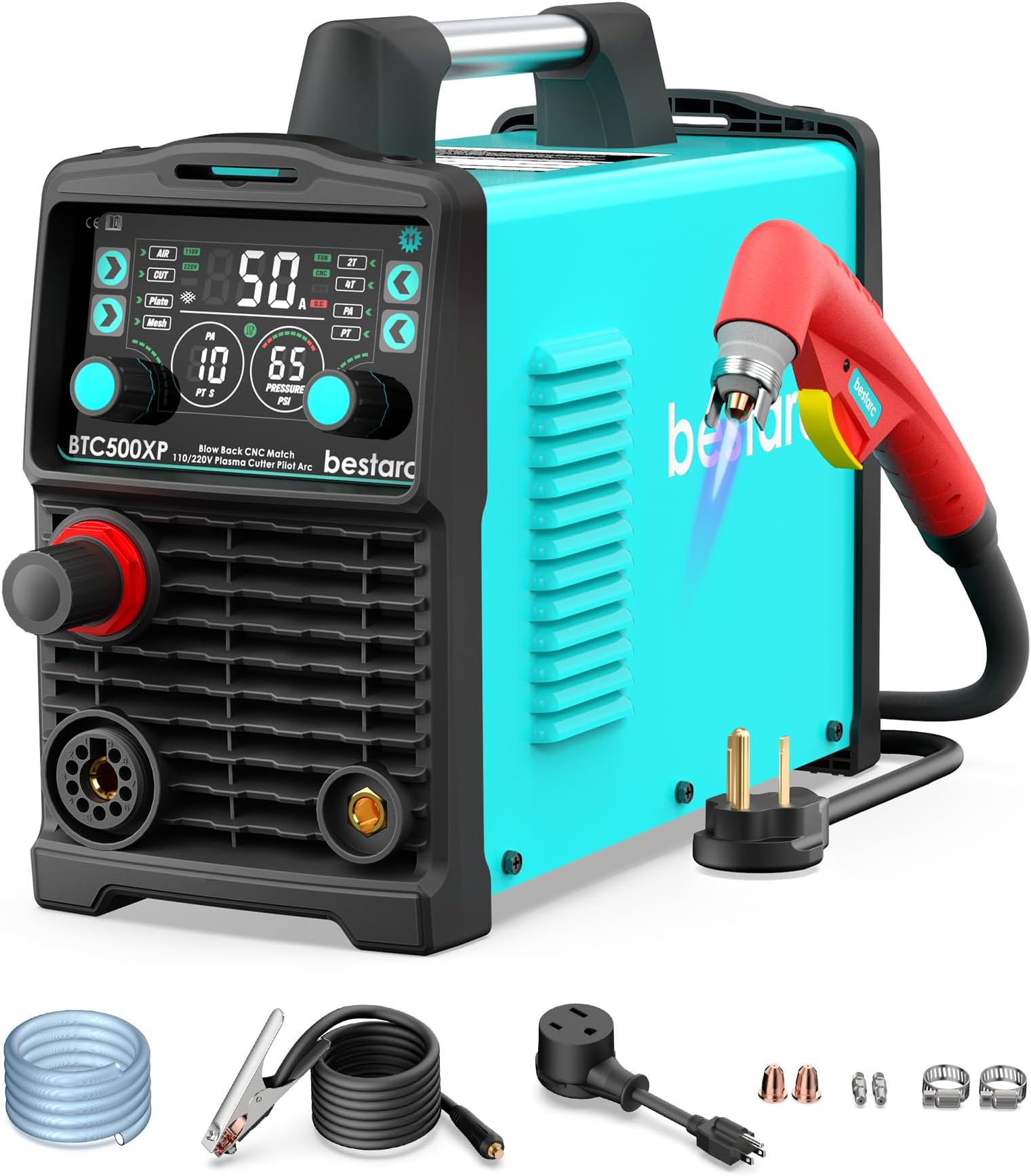 bestarc Plasma Cutter, 50Amp Blow Back Pilot Arc Technology, 110V/220V Dual Voltage Non-HF CNC Plasma Cutting Machine, Digital Screen Display (BTC500XP 11GEN 110V/220V)