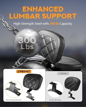 PBYMT Adjustable Driver Backrest, Plug-in Rider Backrest Fit for Harley Davidson Touring Street Glide Road Glide Electra Glide Road King 20092024, Black