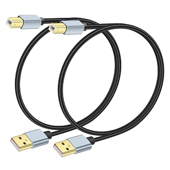 1FT USB A to USB B Printer Cable 2.0 Type A Male to B Male Cable High Speed USB 2.0 Printer Cord Suitable for Laptop,Printer,Scanner, Digital Pianos,MIDI Controller,Etc2Pcs