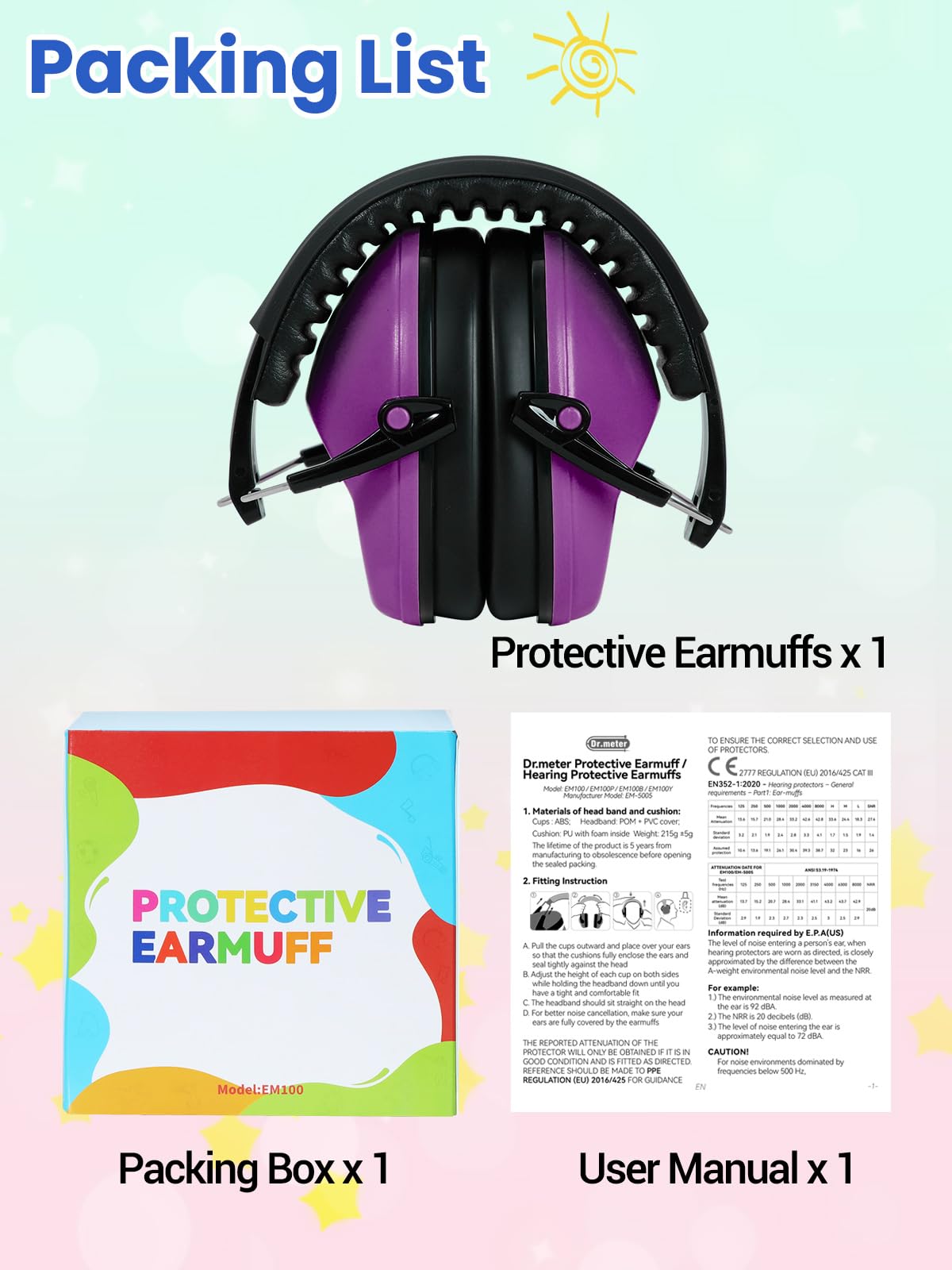 Dr.meter Ear Muffs for Noise Reduction, Kids Ear Protection Earmuffs Purple view 8