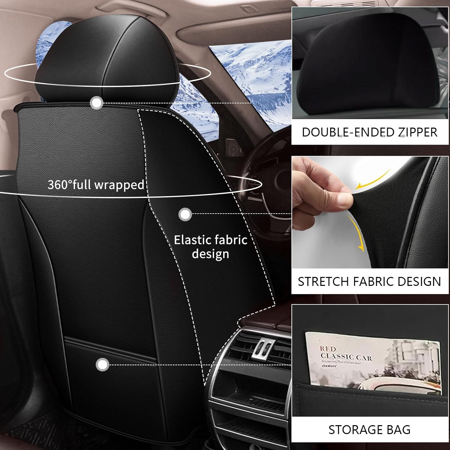 YORKNEIC Seat Covers Full Set Fit for Nissan Murano 2011-2023 2024 2025 2026 Breathable Faux Leather Car Seat Covers Waterproof Car Seat Protectors with Airbag Compatible(5-Seat Set,Black&Grey)