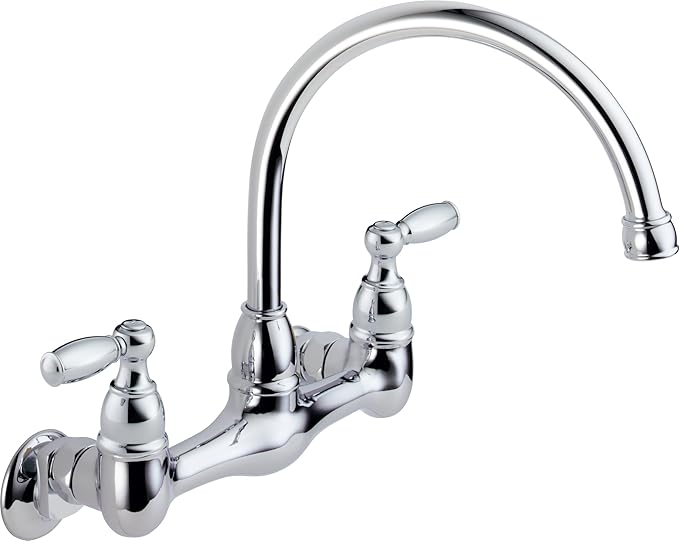 Peerless Claymore 2Handle WallMount Kitchen Sink Faucet, Chrome P299305LF, Touch On Kitchen