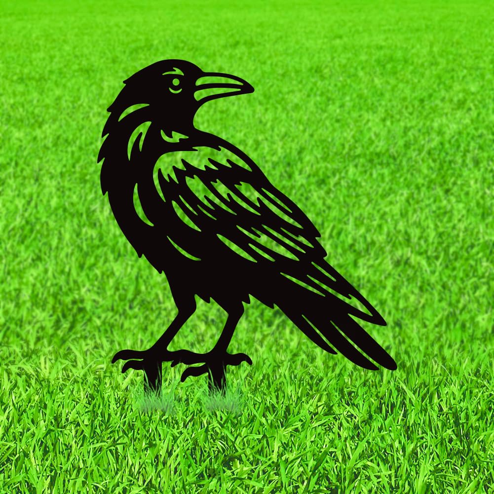 WADORN Raven Metal Decorative Garden Stakes, Black Cute Crow Outdoor Statues Silhouette Funny Birds Lover Gifts Stakes Ornaments for Yard Art Garden Patio Backyard Lawn Decor
