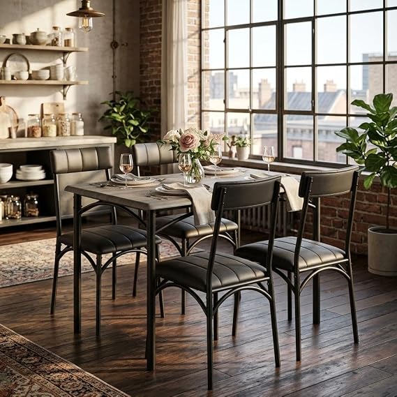 CABIHOME 5-Piece Dining Table Set for 4, Rectangular Kitchen Table & Chairs