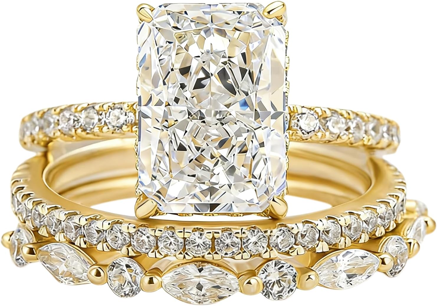 3.5CT Radiant Cut Bridal Ring Sets for Women - 18K Yellow/White Gold Plated 925 Sterling Silver Engagement Rings Set, Marquise Wedding Ring Set for Vacation, Travel, Daily Wear
