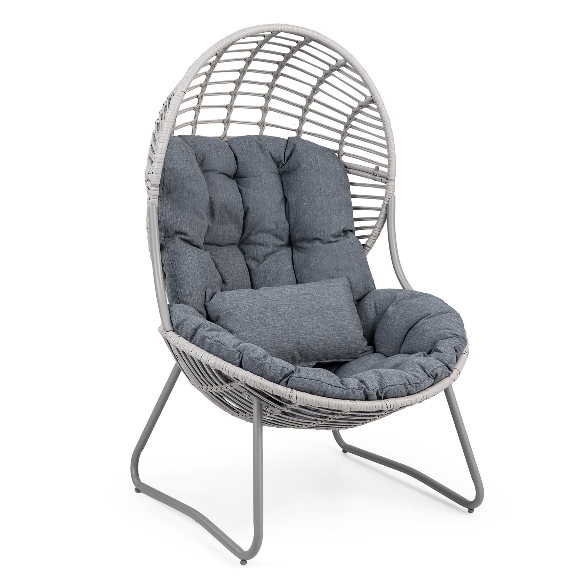 GIANTEX Poltrona da Giardino in PE Rattan, Sedia a Uovo Imbottita