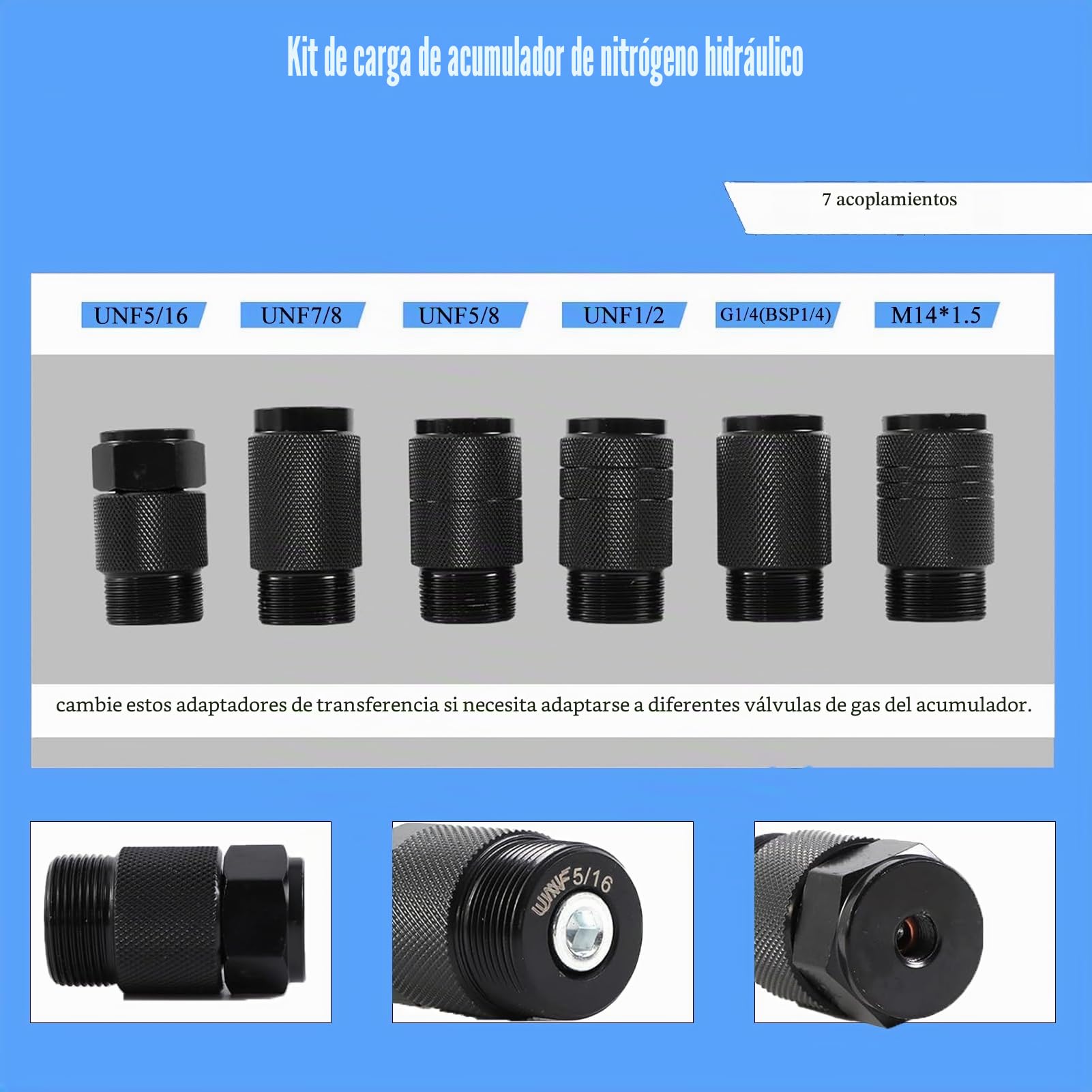 Kit De Carga De Acumulador De NitróGeno HidráUlico, HidráUlico del Acumulador De NitróGeno, Sistema De Prueba De PresióN con 3 ManóMetros, 7 Acoplamientos y 1 Manguera De Gas
