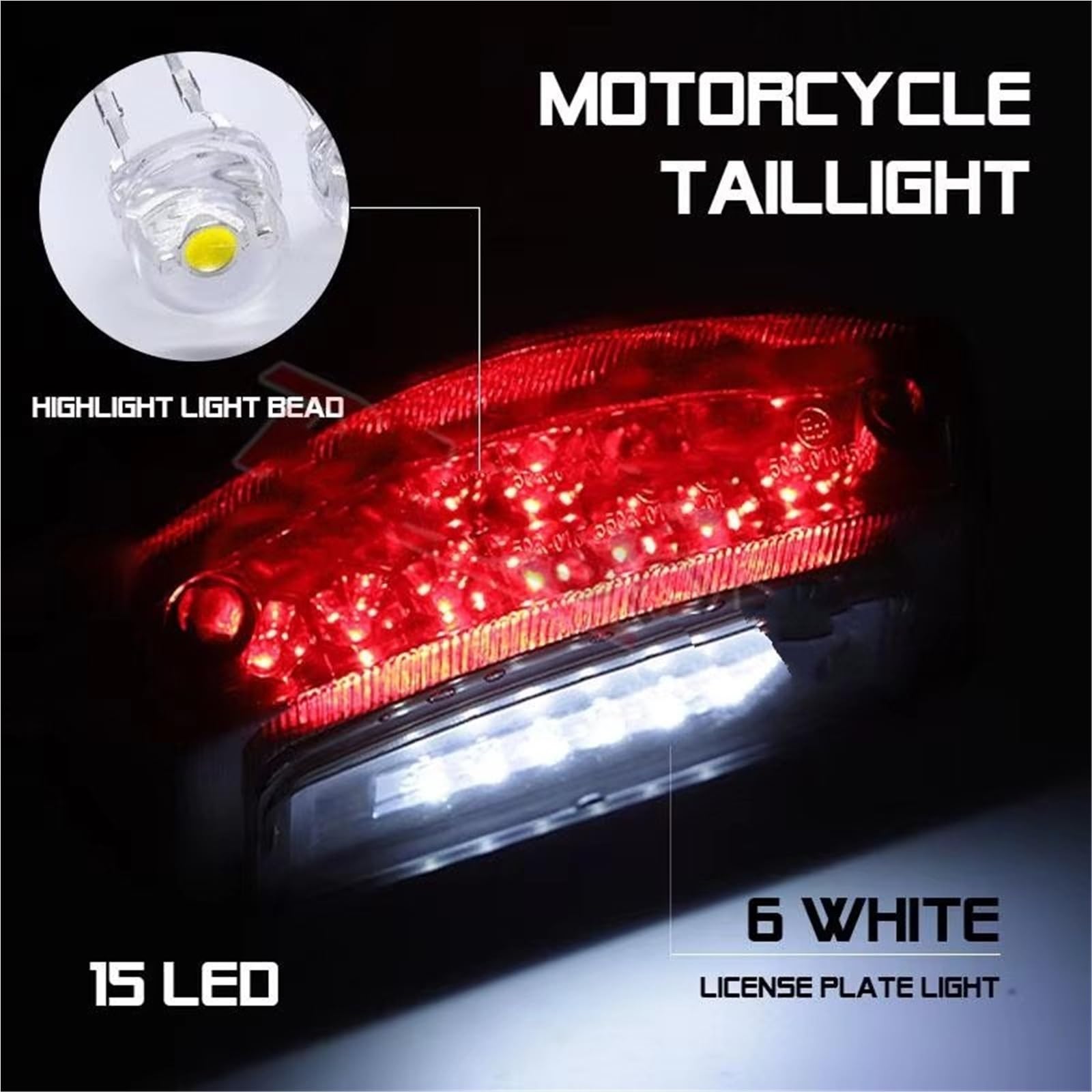 MESKEL Fari Anteriori Moto Universale per ATV UTV Racer Chopper Posteriore Moto fanale a LED Rosso + Bianco Luce Targa Corsa Lampada Freno | Rosso