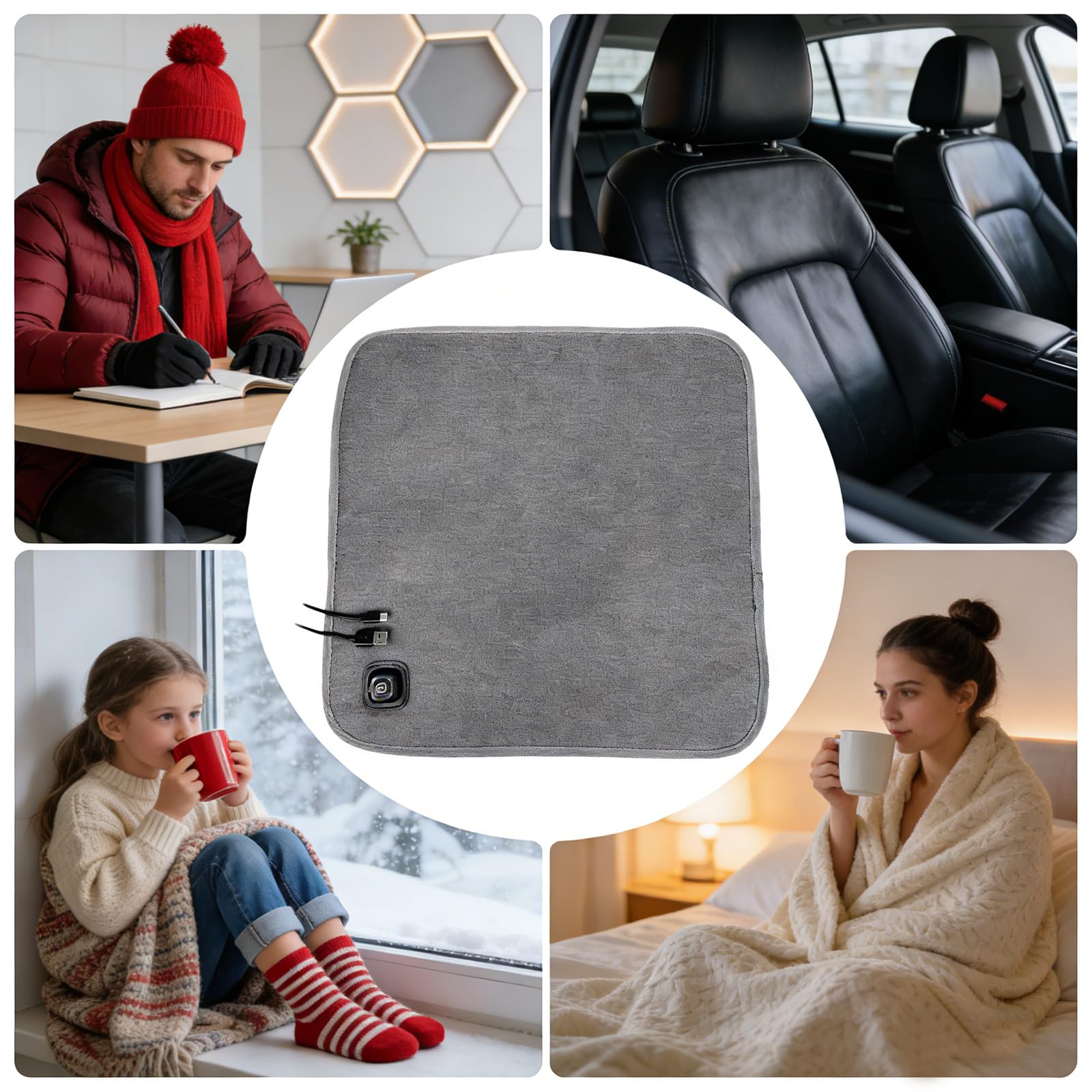 Almohadilla térmica portátil USB con regulación de temperatura para una distribución uniforme del calor durante camping, pesca y deportes, cojín de asiento con calefacción por USB para una calidez
