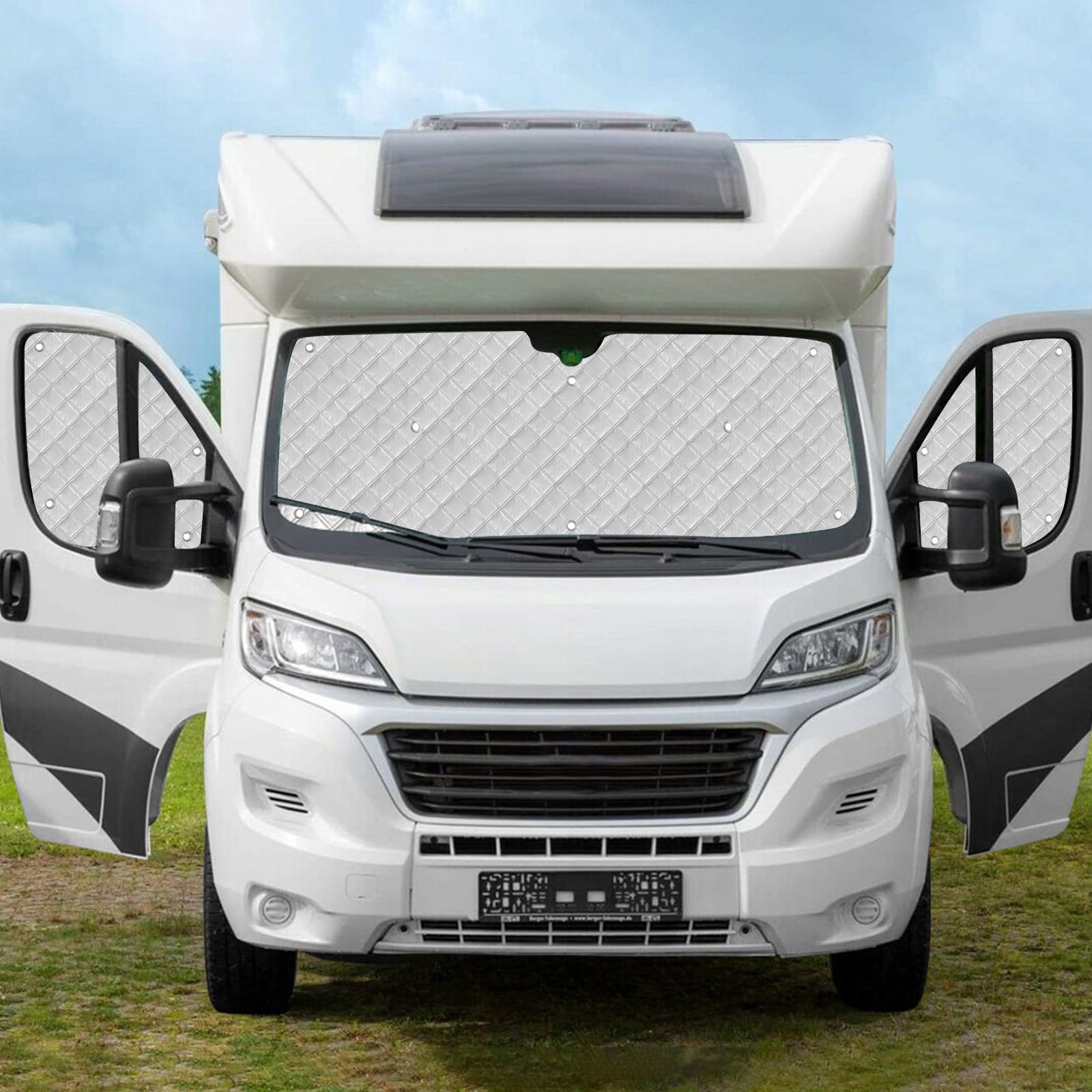 Parasol para parabrisas de coche compatible con Fiat Ducato, Peugeot, Boxer Citroën Jumper 2006-2026, 3 unidades de protección solar para parabrisas con bolsa de almacenamiento, 100% oclusión