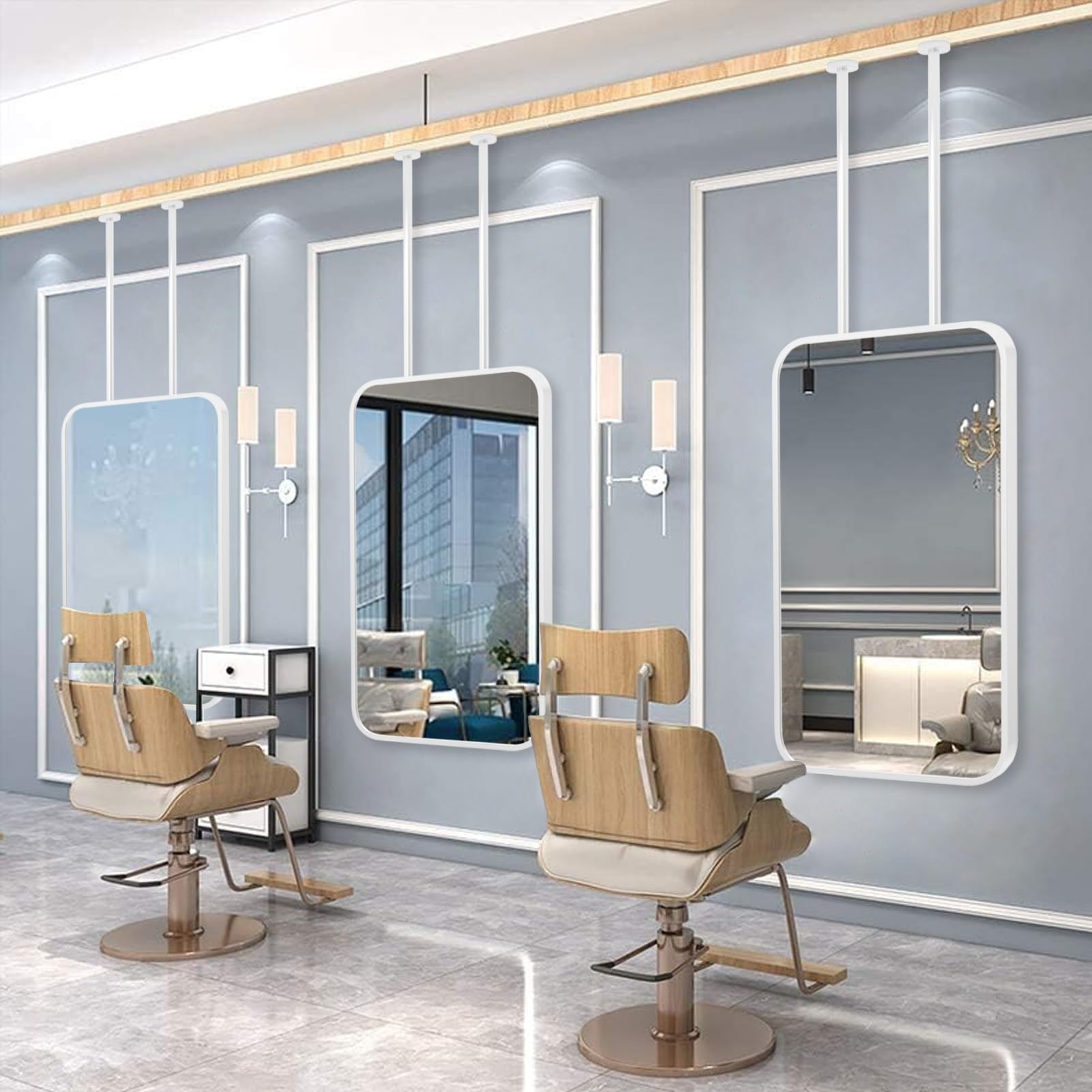 Miroir de plafond suspendu pour salon de coiffure et studio de maquillage
