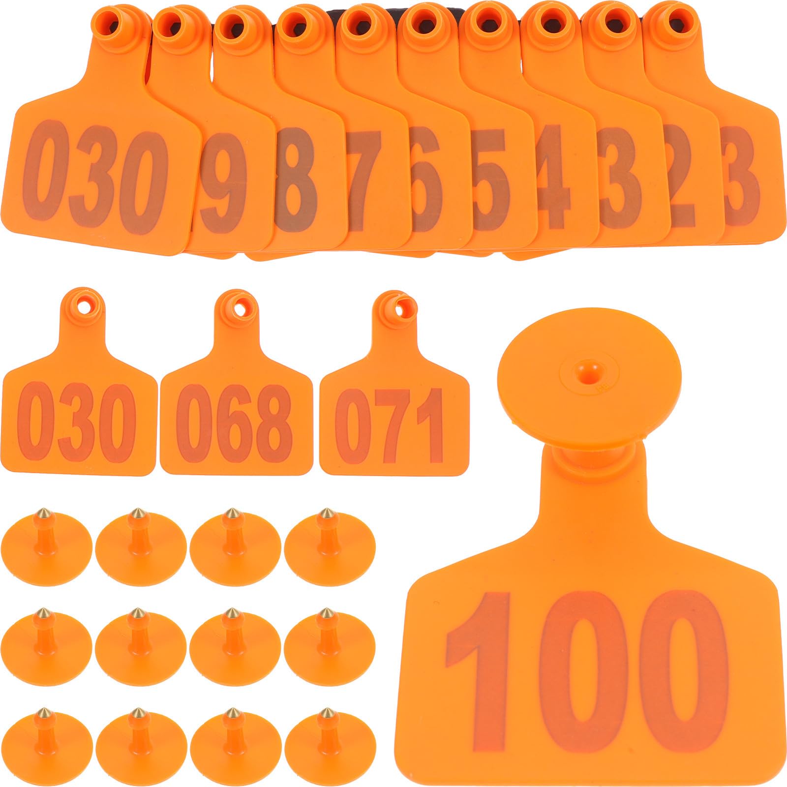 KESYOO 100 etichette per orecchie di bestiame arancione con numero, in plastica resistente, di piccole dimensioni, per mucche, pecore e maiali, adatte per l'identificazione e la gestione in fattoria e