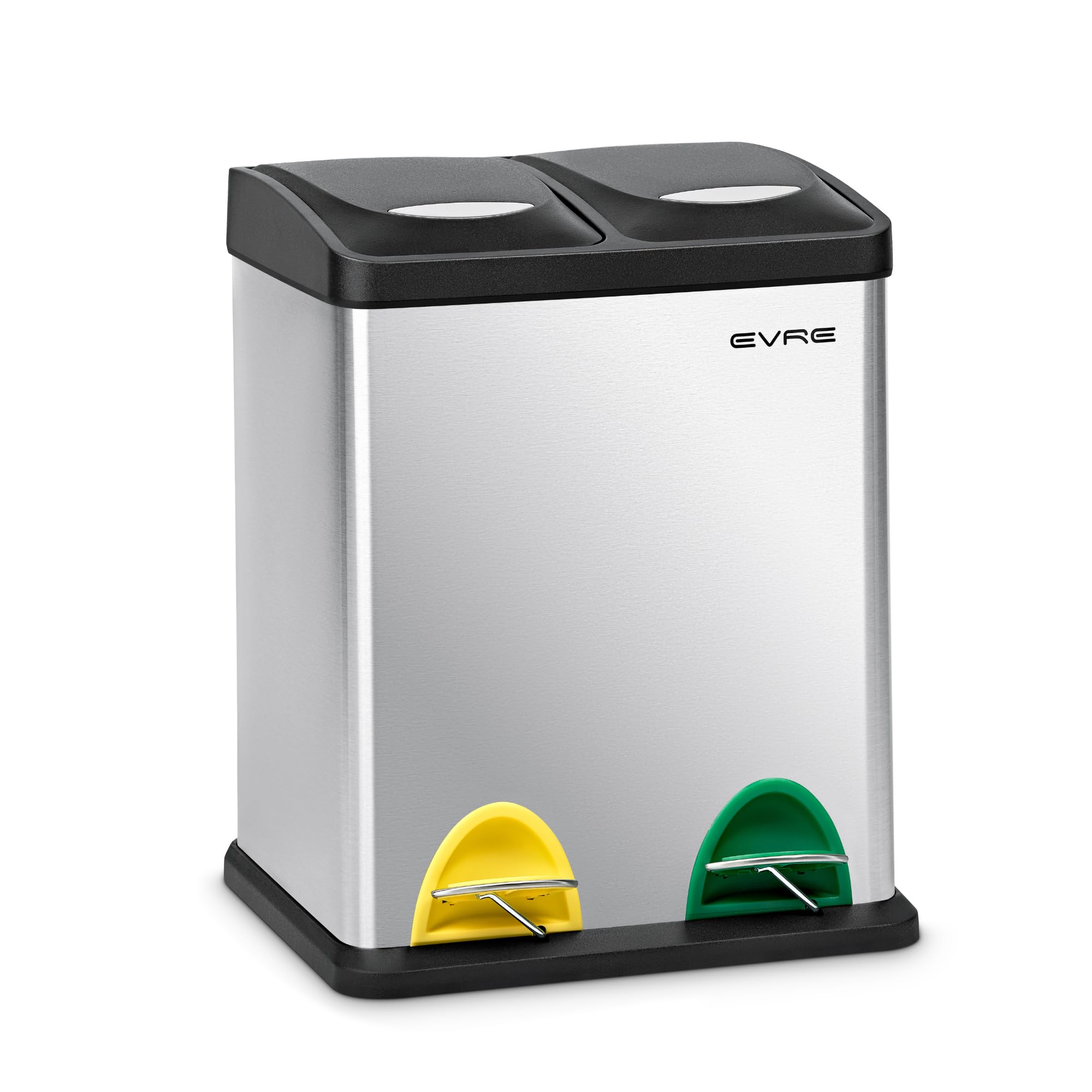 EVRE Indoor Kitchen and Waste Separation Recycling Bin Stainless Steel with Removable Buckets, Odour Seal and Colour Coded Pedals for Offices, Home and Classrooms (16L, 8L+8L) — image 1