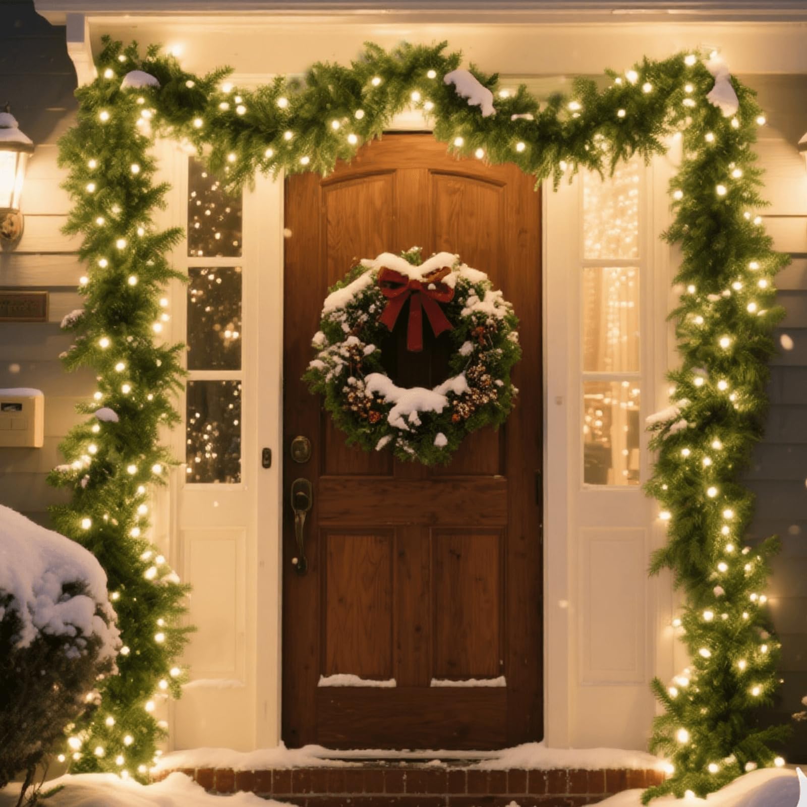 KOIUEYW Weihnachtsgirlande mit Beleuchtung 5m 100 LEDs,Grün Künstlich Weihnachtsgirlande mit Warmweiß Licht & 500 Spitzen,Girlande Tannengirlande für Treppen Kamin Haustür Innen Außen Weihnachtsdeko