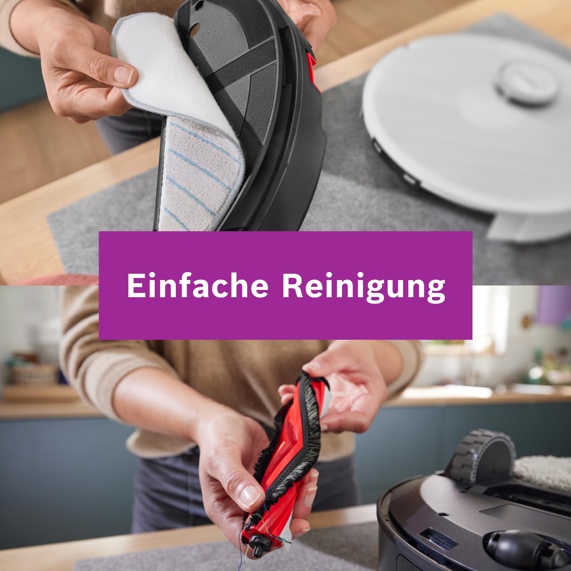 Bosch Spotless + BCRD1W Saugroboter mit Wischfunktion, 11.000 Pa Saugkraft, Wischpad, Trocken-Servicestation, Smart Vision Navigation mit Infrarot-Licht, Steuerung per App, weiß