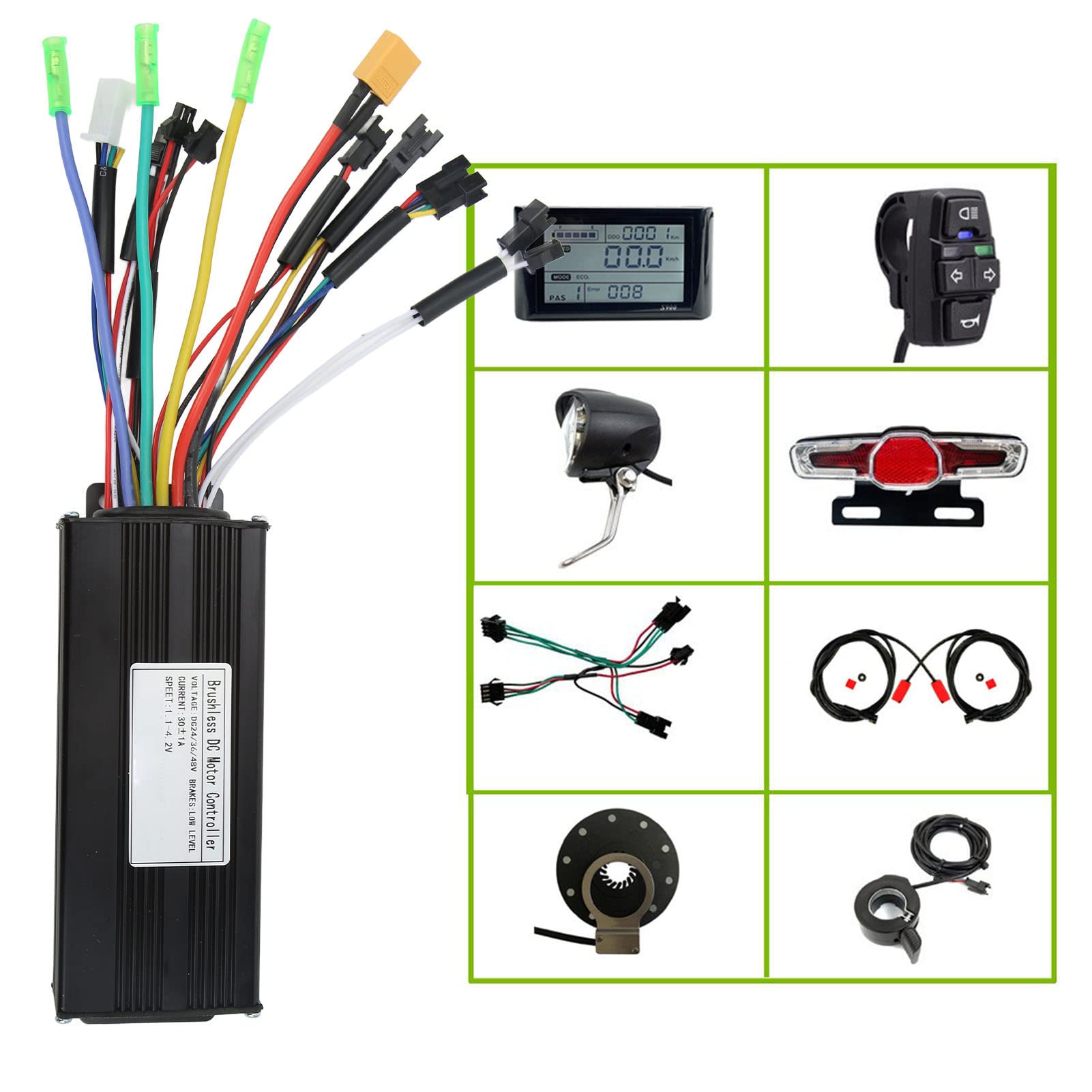 Diydeg E Bike Conversion Kit, DC24V 36V 48V 750-1000W Electric Bike Controller Kit with Controller, S900 Panel, Main Control Switch, Headlight and Taillight, Electric Bike Conversion Kit