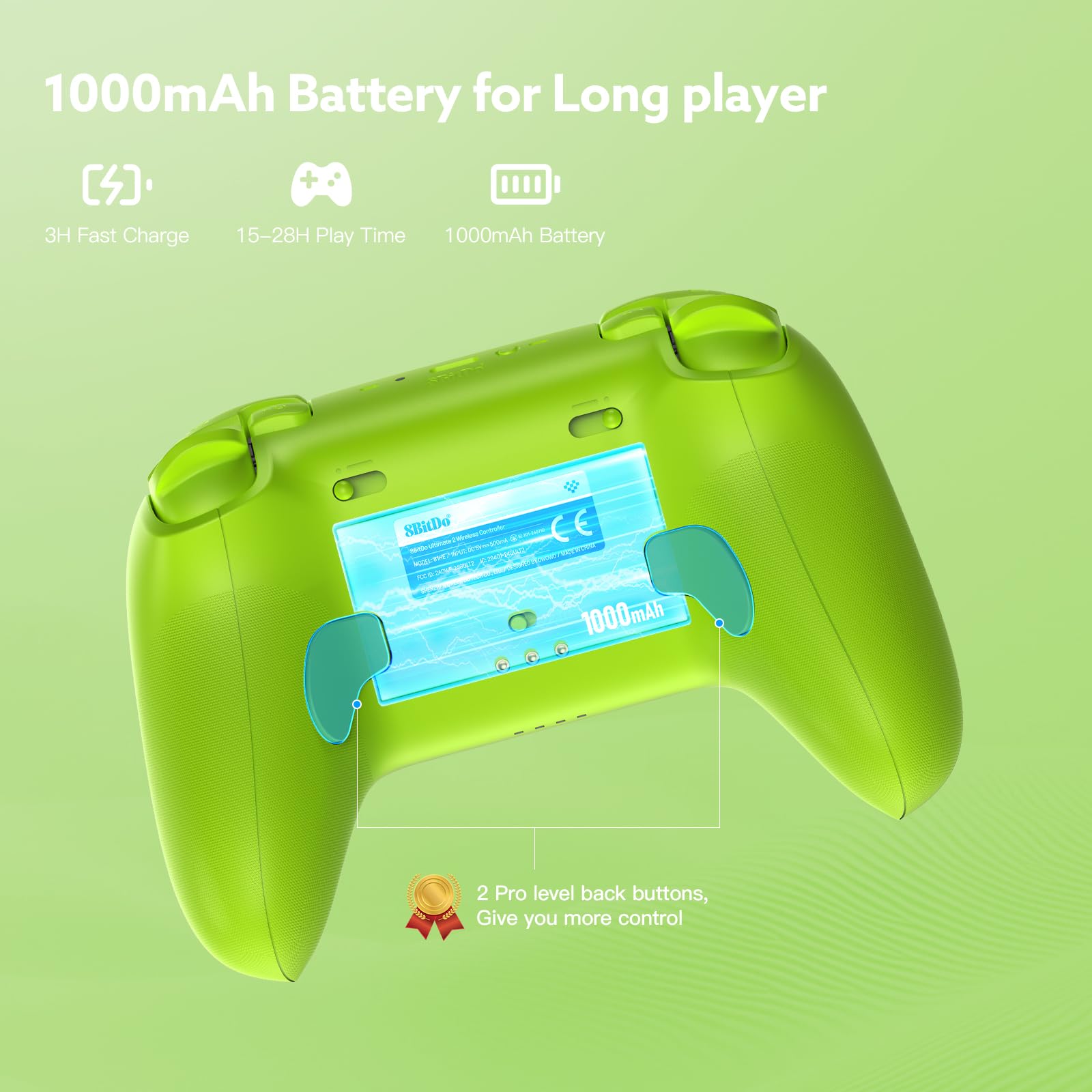 8Bitdo Ultimate 2 Wireless Controller für PC Android Apple Steam, TMR Joystick, 2.4G Gamepad mit Ladestation (GREEN)