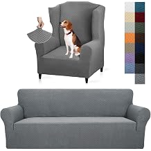 YEMYHOM Slipcover Bundles 1 Piece Large Size Sofa Cover + 1 Piece Wingchair CoverLight Gray