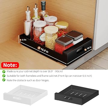 2 Pack Pull Out Drawers for Cabinets, 10 W x16.9 D Pull Out Cabinet Organizer Adhesive for Narrow Face Frame or Frameless Cabinets, Sturdy Pull Out Shelves for Kitchen,Pantry and Bathroom Vanity