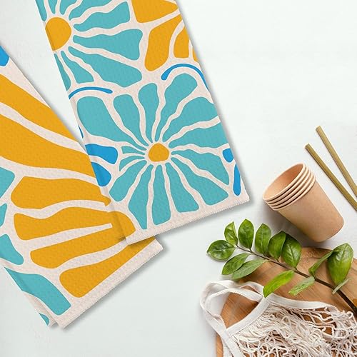 Miniatura 4 de Toallas de cocina y paños de cocina y paños de cocina y paños de cocina estilo retro de los años 60, estilo hippie, color azul claro y amarillo,