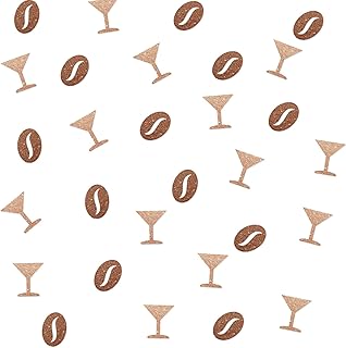 120 Martini and Coffee Bean Confetti, Brown Glitter Espresso Martini Confetti for Birthday Party, Martini Cut Out for Cocktail Night Party Table Decoration