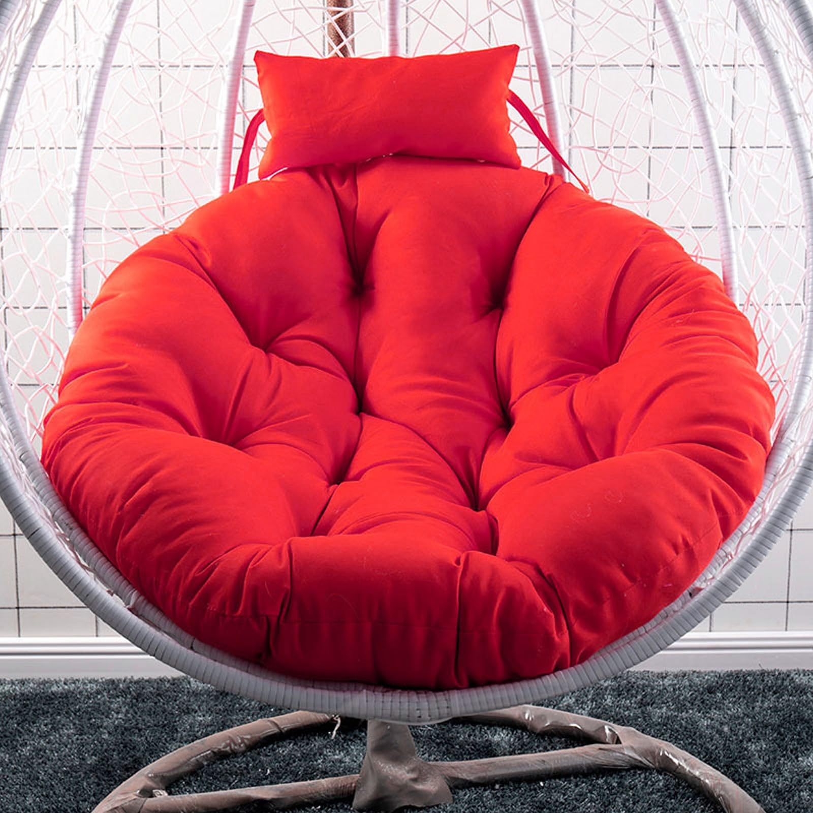 Ersatz-Eierstuhlkissen-Set mit Kopfkissen, bequeme Hängesesselkissen für Drehstuhl, Schaukelkorb, Sitz, 115 cm, Rot B