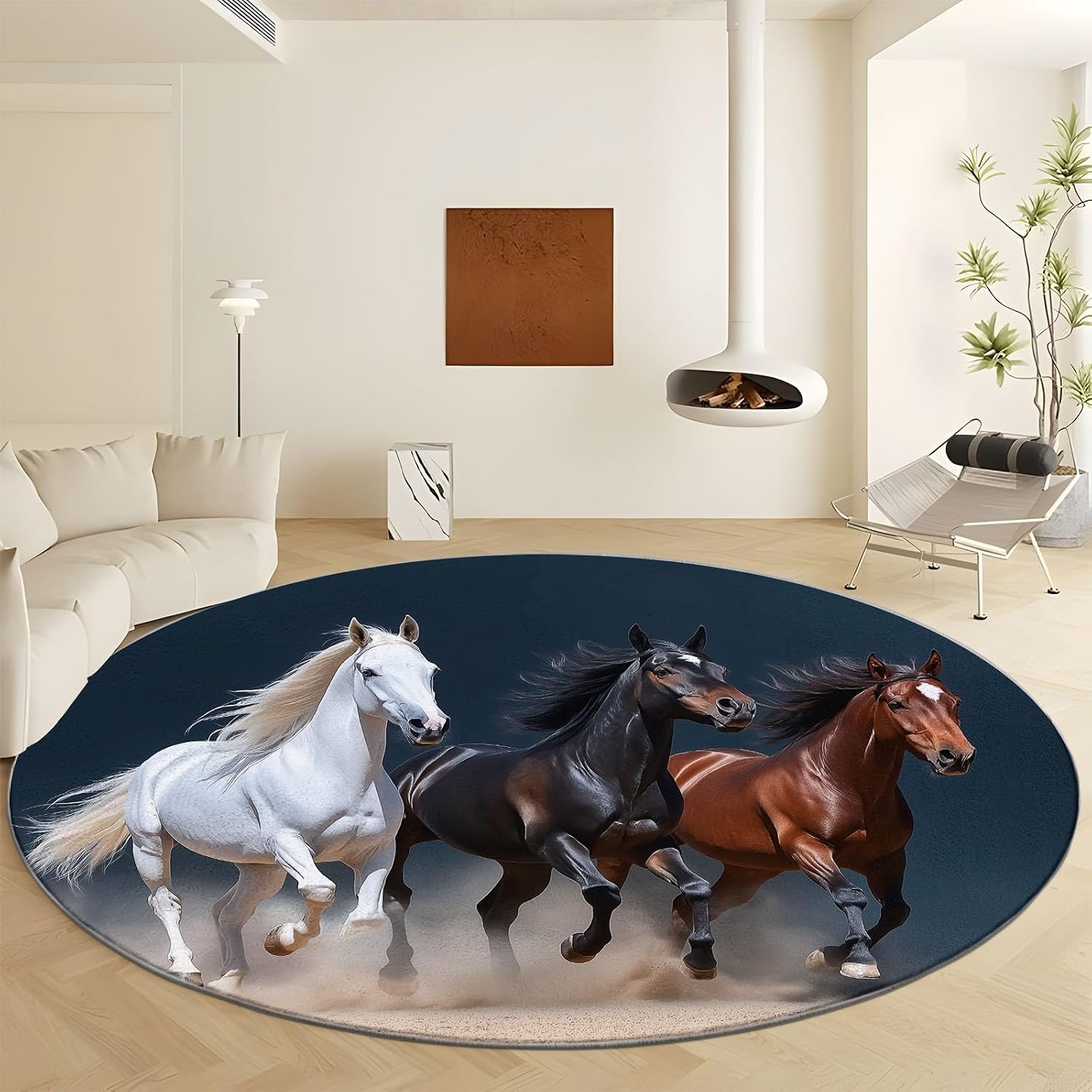 Kids Rugs for Playroom 3ft Animal Horse Round Rug Circle Rug Soft Washable Round Rug for Bedroom Non-Slip Round Kids Rug for Nursery Classroom Living Room