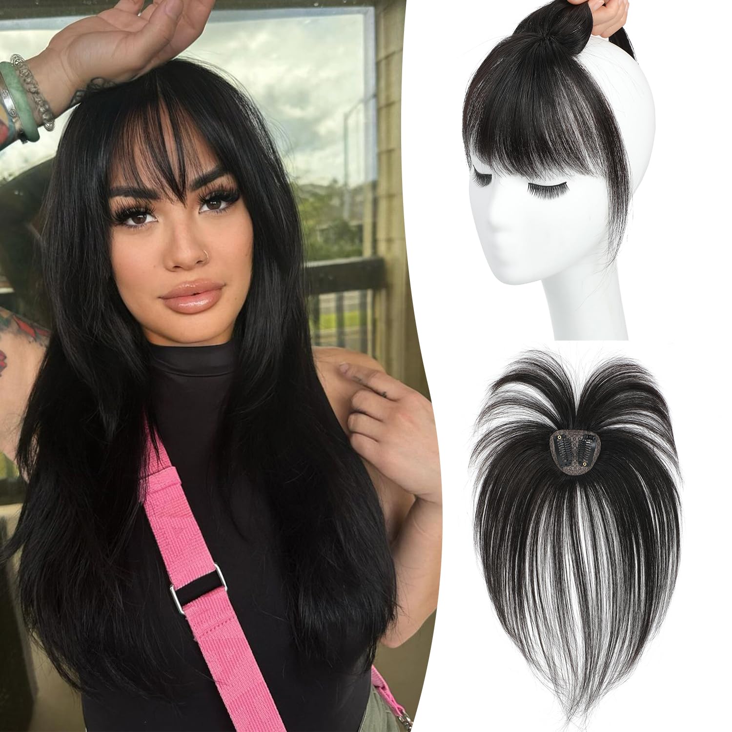 Clip in Bangs Bangs Hair Clip Fake Bangs Clip In Bangs Real Human Hair  Hairpieces Ombre Blonde 360° Cover Clip on Bangs for Women Fringe with  Temples