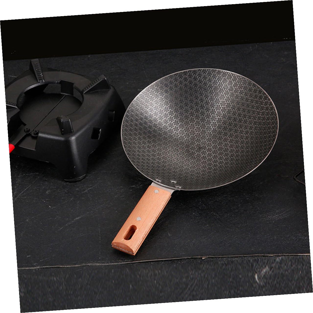 Gatuida Piccola Padella Wok da Esterno in Ferro Manico in Legno