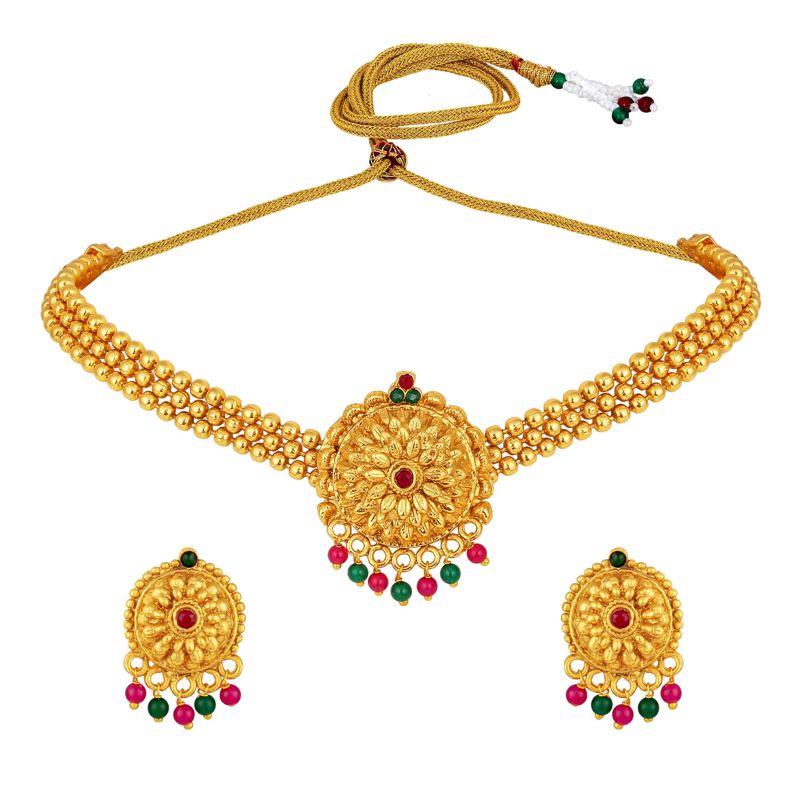 Beras Jewellery Set Ethnic Trendy Gold Plated Short Necklace with Earrings for Girls and Women (B0D3H7HRWC) Amazon Price History, Amazon Price Tracker