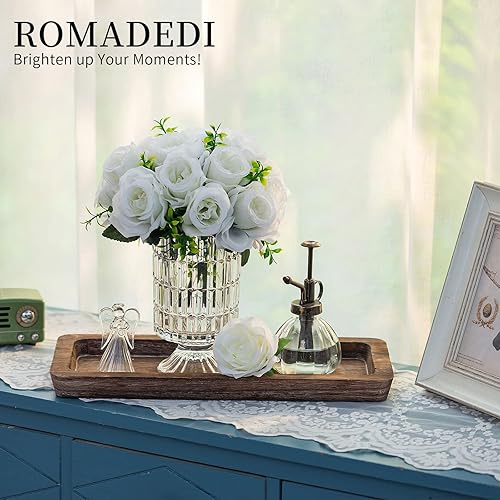 Miniatura 10 de Bandeja decorativa de madera bandeja redonda de madera Romadedi para decoración del hogar, pequeñas bandejas rústicas para mesa de café, otomana,