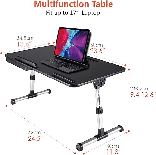 Miniatura 2 de BUILDEC - Escritorio de regazo para laptop soporte ajustable para escritorio con cajón de almacenamiento patas plegables de pie para leer comer