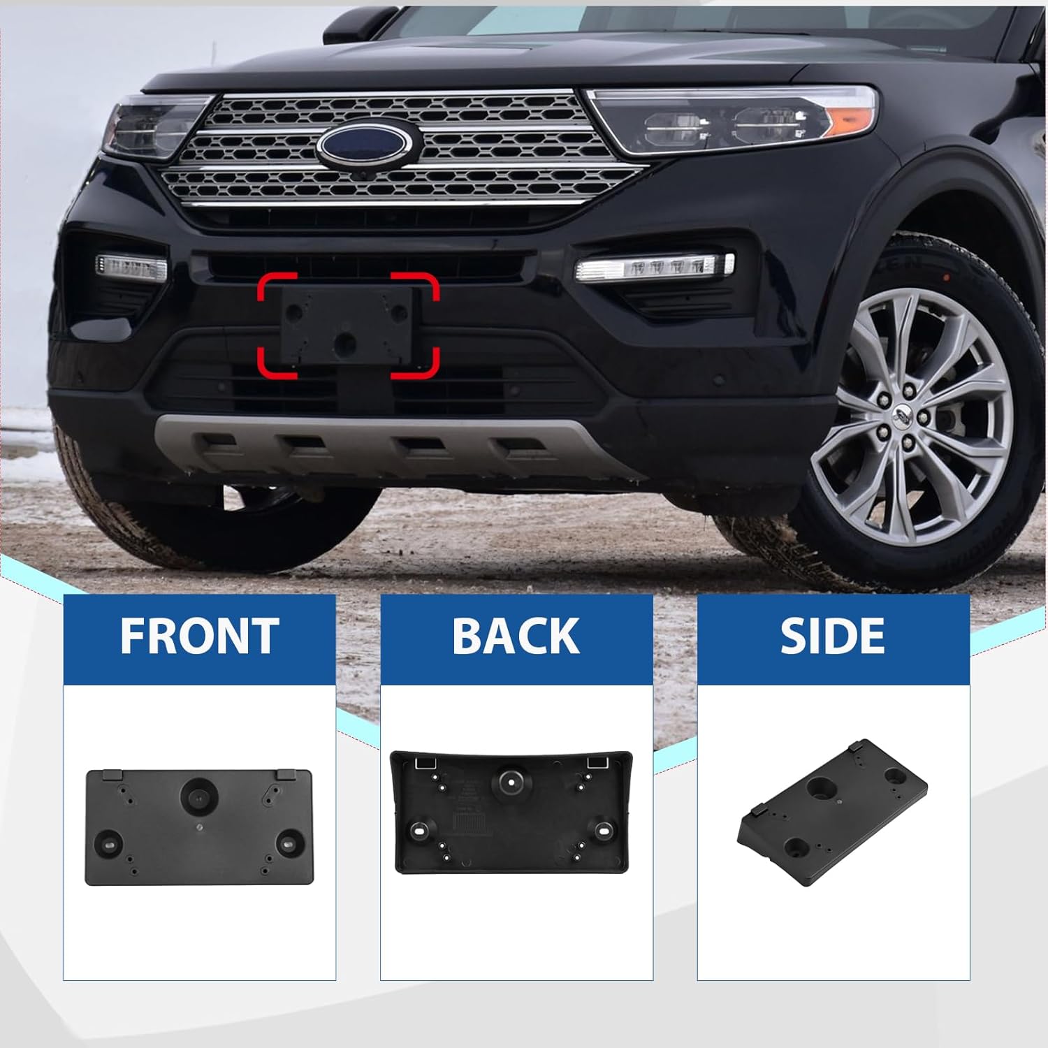 Front License Plate Bracket Frame Holder with Bolts Compatible with Ford Explorer 2020 2021 2022 2023 2024 LB5Z-17A385-AA FO1068182