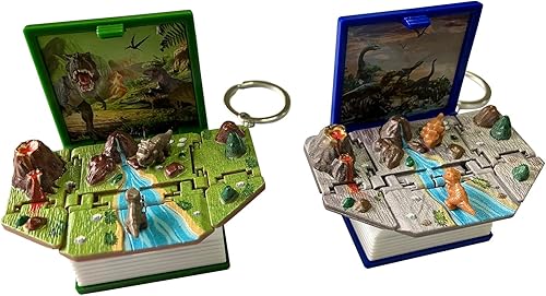 Davidamy's - Mini llavero de regalo, juguete de dinosaurio, libro desplegable, miniatura de escena de palabras de dinosaurio, mochila para niños